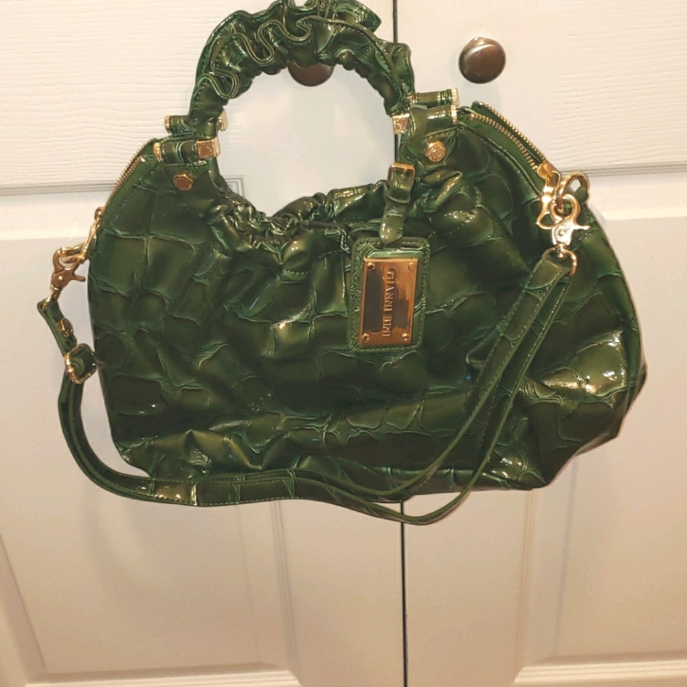 Gianni Bini Green Faux Croc Print Patent Leather Bag